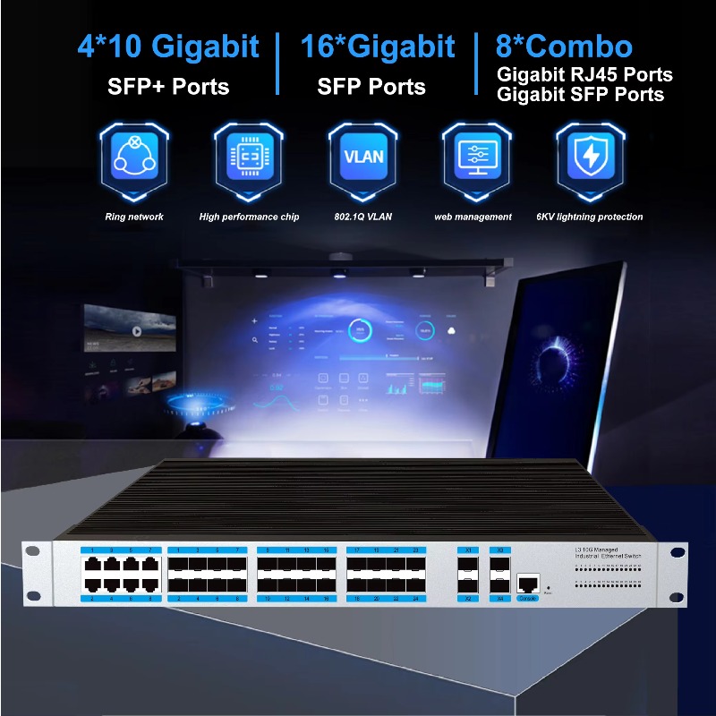 สวิตช์อีเธอร์เน็ตอุตสาหกรรมแบบ - Sfp+ 10G Managed Switch 8 Port บทวิจารณ์และราคา